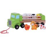 Masinuta Sun Baby Camion din lemn cu animale Ferma